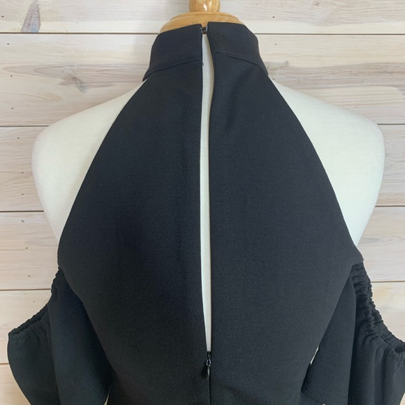 Black Mock Neck Off the Shoulder Mini Dress Bodycon - Picture 11 of 12